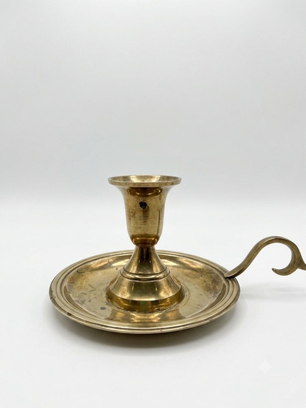 Vintage Brass Chamberstick Candlestick Holder with S-Scroll Finger Loop Handle